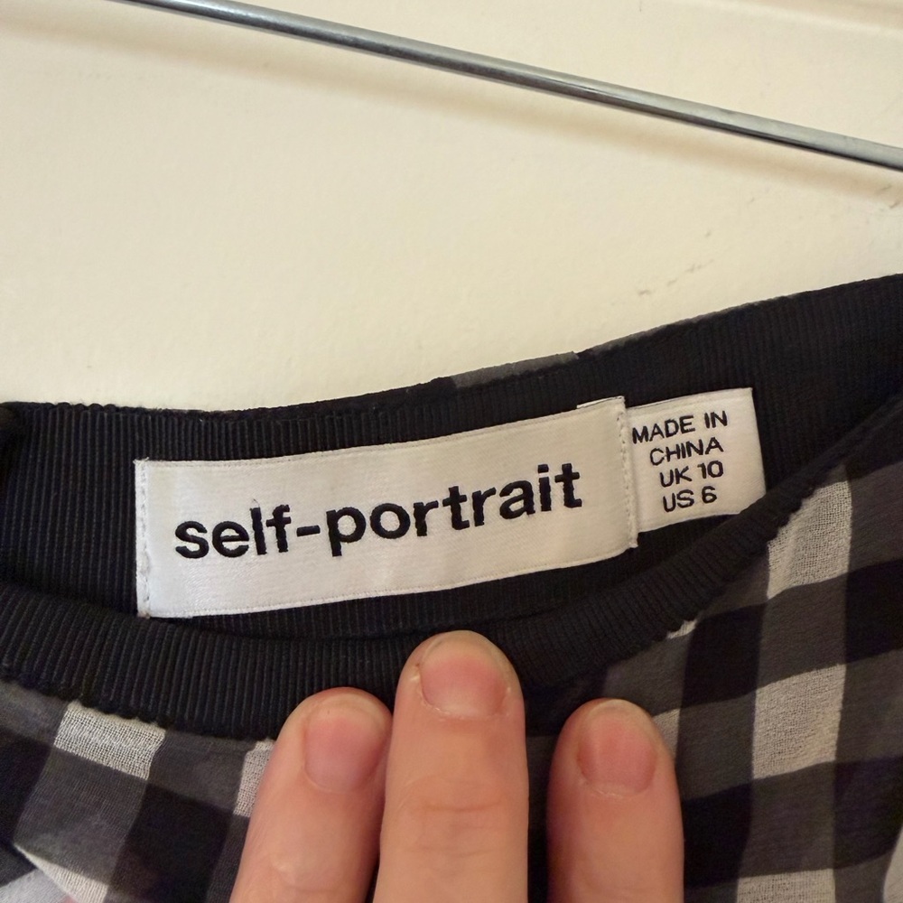 Self-Portrait Black and White Asymmetrical Gingham Wrap Skirt - Picture 4 of 8